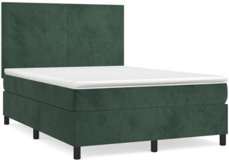 vidaXL Boxspringbett mit Matratze Dunkelgrün 140x200 cm Samt 3142908