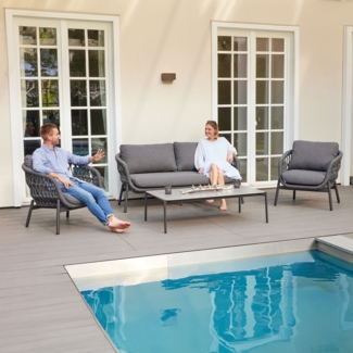 BARI Living Loungeset, Rope 12mm dunkelgrau, Gestell: Alu anthrazit Platte Sintered Stone Farbe: Grau