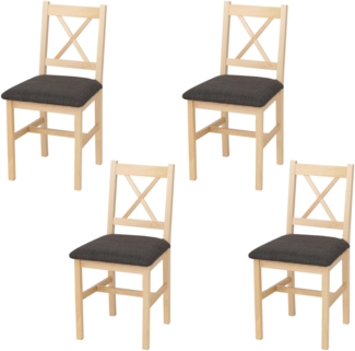 4er-Set Esszimmerstuhl HWC-F77, Lehnstuhl Küchenstuhl Stuhl, Massiv-Holz Stoff Landhaus ~ natur, Polster schwarz