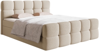 Selsey 'Cloudy' Boxbett mit Bettkästen, Matratze, Topper, Bouclé-Bezug, hellbeige, 180x200 cm