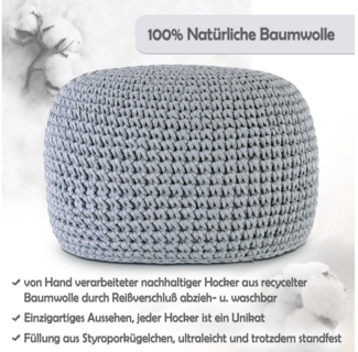 Amagohome Sitzhocker Bodenkissen Pouf Ø55 H37 Mohar Sitzhocker Sitzpouf waschbar nachfüllba, Bezug abnehmbar u. bei 30° Feinwäsche waschbar!