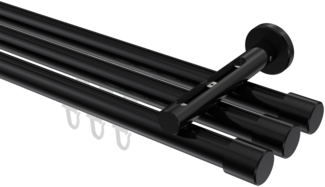 Innenlauf-Gardinenstangen-Set Siteno Santo 520 cm (geteilt in 4 x 130 cm), 3-läufig, 20 mm Ø Schwarz