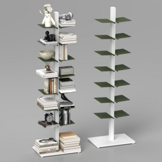 Fanttik Standregal Bücherregal Leiterregal mit 14 Ebenen, H:160 cm, Vertikales Bücherschränke Spine-Eckenregal, CD Regal bis zu 200 Bücher
