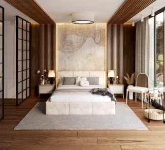 FDM Polsterbett Bettrahmen Bettgestell - MADE IN EU - mit hochwertigem Velours Bezug (verfügbar 90x200 120x200 140x200 160x200 180x200cm, Bettrahmen, Bett, Optional mit Matratze bestellbar, mit großen gepolsterten Kopfteil, mit Bettkasten zum aufklappe...