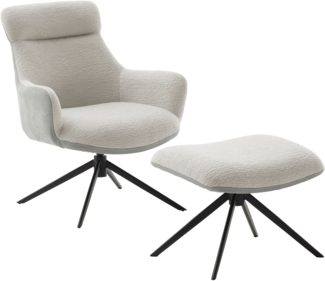 PELION Loungesessel inkl. Hocker - Lichtgrau / Schwarz matt lackiert