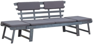 vidaXL Gartenbank mit Auflagen 2-in-1 190 cm Grau Massivholz Akazie 312119
