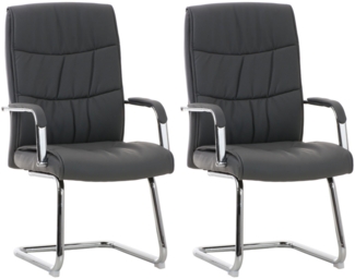 DELUKE® 2er Set Stühle KARO - 105x49x60cm, Grau Kunstleder Metall in Chromoptik Gestell Konferenzstuhl Wartezimmerstuhl