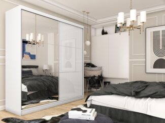 Compleo Schwebetürenschrank CINZIA, Schrank mit Lacobel Glas (200 cm, mit oder ohne Spiegel) Garderobe