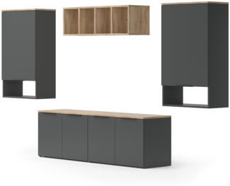 Wohnwand Wido Anthrazit 5 Teile Vicco