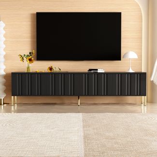 TV-Lowboard aus MDF/Spanplatte mit 4 Türen & viel Stauraum, 190x38x48 cm, Schwarz