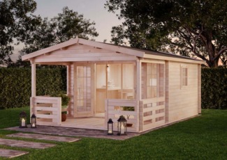 FinnTherm Saunahaus Lappland-40 A Gartensauna 3 Sitzbänke aus Holz in Braun Sauna mit 40 mm Wandstärke Außensauna mit Montagematerial