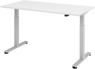 bümö elektrisch höhenverstellbarer Schreibtisch weiß 160x80 cm, Gestell: Silber - Büroschreibtisch höhenverstellbar elektrisch, elektrischer Bürotisch & Gaming Tisch, Stehschreibtisch, XMST-16-W-S