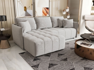 Ecksofa Schlafsofa TREVISO Stoff Monolith Hellgrau Ottomane Links