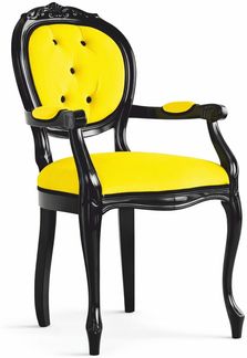 Casa Padrino Luxus Barock Esszimmer Stuhl mit Armlehnen Gelb / Schwarz H. 100 cm - Made in Italy