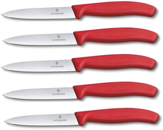 Victorinox Gemüsemesser 5-tlg Gemüsemesser Set Swiss Classic rot – 10 cm ohne Wellenschliff
