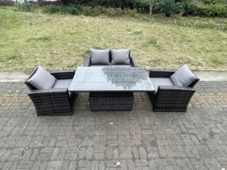 Fimous Polyrattan Gartenmöbel Set Einstellbare Höhe Esstisch Sessel Liebe Sofa Sets 4-Sitzer