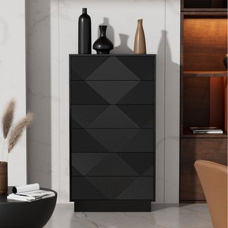 UEV Kommode mit 6 Schubladen Hochschrank aus Holz Schuhbladenschrank (Sideboard für Wohnzimmer Schlafzimmer Büro Flur, Aufbewahrungsschrank mit Kisppschutz Moderne Kommode mit viel Stauraum), Drucköffner/ Push to open Mehrzweckschrank Highboard Beistel...