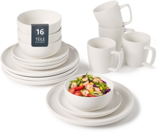 my home Geschirr-Set Timula, außen matt, innen glänzend (16-tlg), 4 Personen, Steinzeug, spülmaschinenfest und mikrowellengeeignet