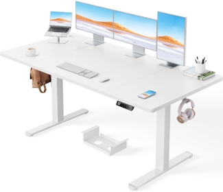 ErGear Höhenverstellbarer Schreibtisch-160x80 cm,100 KG Tragkraft Elektrischer Schreibtisch mit Fortgeschrittenem Bürstenlosem Motor, Leise Funktion, Robuster Metallrahmen, Vierteilige Tischplatte