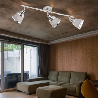 Deckenleuchte chrom, Textil grau, Spots verstellbar, L 63 cm