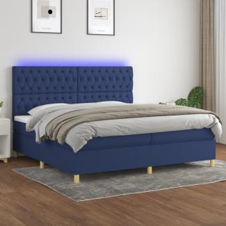 Boxspringbett mit Matratze & LED Stoff Blau 200 x 200 cm, Härtegrad: H2 [3135707]