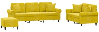vidaXL 3-tlg. Sofagarnitur mit Kissen Gelb Samt 3202286