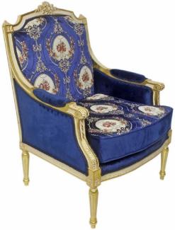 Casa Padrino Barock Lounge Thron Sessel mit elegantem Muster Royalblau / Rot / Weiß / Gold 70 x 70 x H. 100 cm - Barock Möbel