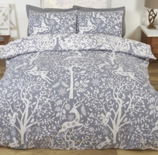 Weihnachts-Winter-Wald-Bettwäsche für Doppelbett Grau 220x230 cm