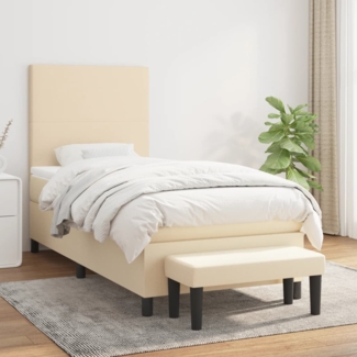 vidaXL Boxspringbett mit Matratze Stoff Creme 90x190 cm