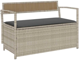 vidaXL Gartenbank mit Stauraum und Kissen Hellgrau Poly Rattan 4103841
