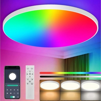 BlingBin LED Deckenleuchte Dimmbar 36W RGB Farbwechsel Deckenlampe mit Fernbedienung, App-Steuerung RGB Farbwechsel Flach Deckenlampe, LED fest integriert, Warmweiße, Neutrale, Kaltweiße, RGB, LED Deckenbeleuchtung für Wohnzimmer Schlafzimmer kinderzim...
