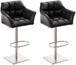 2er Set Barhocker SIHAR - Kunstleder Schwarz 64 x 45 x 88 cm Silber | Barstuhl Höhenverstellbar Mit Lehne Drehbar Tresenhocker Tresenstuhl Kneipenhocker