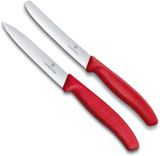 Victorinox | Swiss Classic Gemüsemesser 2er Set | perfekt für Tomaten & Gemüse | robuste Klingen | leuchtendes Rot | ideal für präzises Schneiden in der Küche