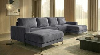Ecksofa EINAR 362x170 cm mit Schlaffunktion, Bonellfederkern und Bettkasten, Farbe: Dunkelgrau
