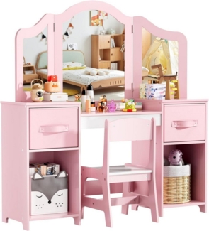 TLGREEN Schminktisch Kinderschminktisch 2 in 1,mit Abnehmbarem Spiegel (108 x 30 x 114 cm), Schminktisch Mädchen,Schreibtisch mit Hocker
