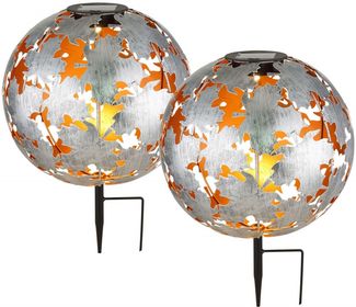 Solarleuchte Garten 2er Set Solarlampe Kugel 27cm Erdspieß Außenlampe Silber