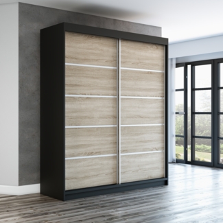 Schwebetürenschrank TREND 2-türig Schrank 180 cm (mit Spiegel) Farbe: Schwarz, sonoma
