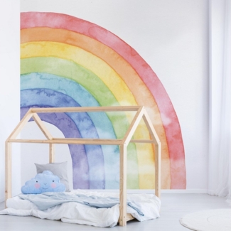 Bilderdepot24 Kindertapete Regenbogen Wolken Wasserfarben Kinder Kunst bunt moderne Wanddeko XXL, Glatt, Matt, (Vliestapete inkl. Kleister oder selbstklebend), Mädchenzimmer Jungenzimmer Babyzimmer Bildtapete Fototapete Wandtapete