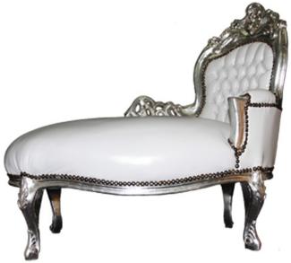 Casa Padrino Barock Kinder Chaiselongue Weiß / Silber - Barock Möbel