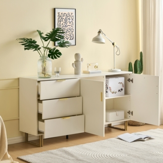Sideboard Weiß 160x40x81,5 cm mit 3 Schubladen, 2 Türen, modernes Wohnzimmer Esszimmer Möbel Aufbewahrung