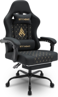 Symino Racing Gamer Stuhl mit Lendenwirbelstütze und Fußstütze, Stabil, Schwarz