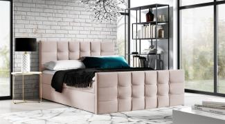 Boxspringbett Schlafzimmerbett NOEL 180x200cm Stoff Rose inkl. Bettkasten