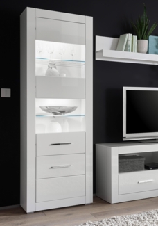 Vitrine Glasvitrine Standvitrine Bianco 66cm mit Beleuchtung LED weiß Hochglanz