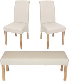 Esszimmergarnitur Garnitur M37, Bank und 2 Stühle Kunstleder ~ 120x43x49 cm creme, helle Beine