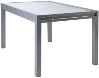 Outdoor Gartentisch GESA, Ausziehbar, 135 - 270 x 90 cm, Aluminium, Silbergrau, Tischplatte aus Glas
