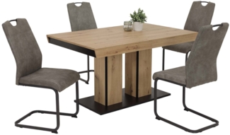 5 tlg. Essgruppe Lucia - Tisch Artisan, 4 Stühle Grau