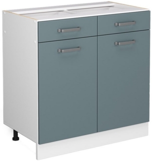 Vicco Küchenunterschrank R-Line, Blau-Grau/Weiß, 80 cm mit Arbeitsplatte