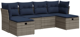 vidaXL 6-tlg. Garten-Sofagarnitur mit Kissen Grau Poly Rattan 3325327
