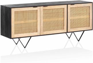 Sideboard 175x75x45 cm Mango Massivholz / Rattan Kommode mit 3 Türen