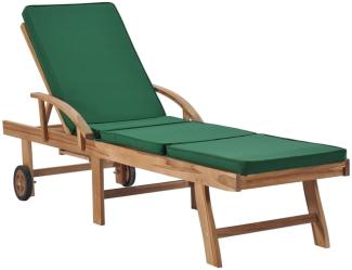 vidaXL Sonnenliege mit Auflage Massivholz Teak Grün 48024